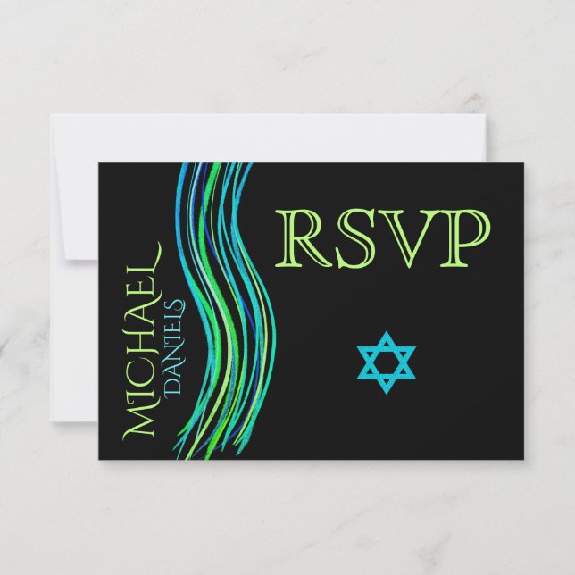 Bar Mitzvah Green Prayer Shawl RSVP (Frente)