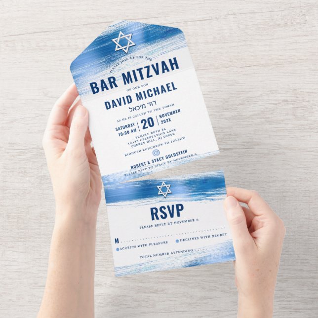 Bar Mitzvah Moderna Tipografia do Marinho Negra Az (Aba destacável)