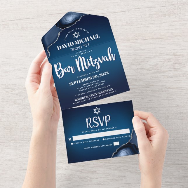 Bar Mitzvah Moderno Marinho Azul Ombre Agate Scrip (Tearaway)