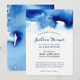 BAR MITZVAH na moda ouro, convite para aquarela az