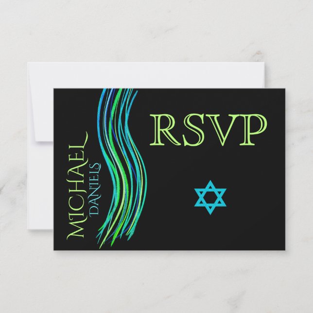 Bar Mitzvah Neon Green Prayer Shawl RSVP (Frente)