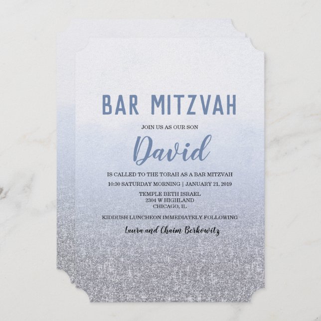 Bar Mitzvah Ombre Convite Azul (Frente/Verso)