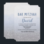 Bar Mitzvah Ombre Convite Azul<br><div class="desc">Bar Mitzvah Ombre Blue Watercolor Faux Siver Glitter Convite</div>