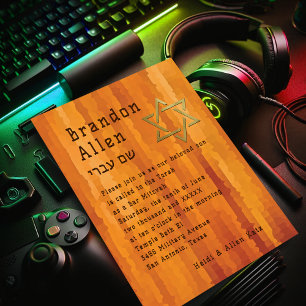 Bar Mitzvah Orange Streaks Convite