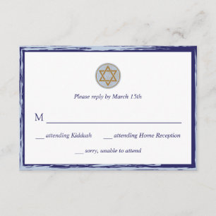 Bar Mitzvah RSVP cartão azul e estrela dourada