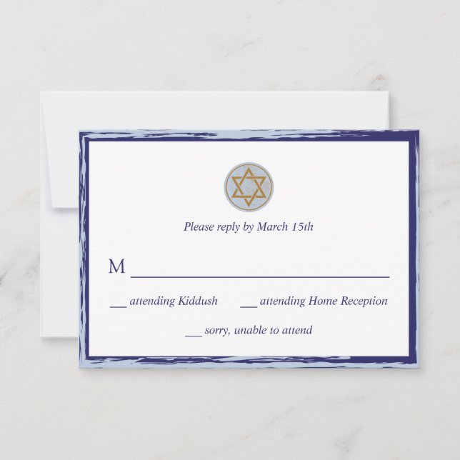 Bar Mitzvah RSVP cartão azul e estrela dourada (Frente)