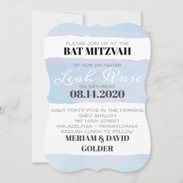 BAR Mitzvah, SUBTLE WATERCOLOR Bat Convite (Frente)