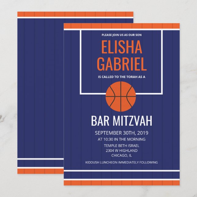 Bar Mitzvah Vintage Convite para Basquete (Frente/Verso)