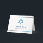 Bar Moderno Mitzvah Obrigado Cartões | Azul   Teto<br><div class="desc">Simples Bar moderno Mitzvah agradece as cartas com estrelas de David design com sotaques azuis,  lacrimogêneos e cinzas.</div>
