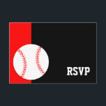 Bar preto vermelho Mitzvah RSVP do basebol<br><div class="desc">Cartão temático moderno da resposta de Mitzvah RSVP do bar do basebol vermelho e preto.</div>