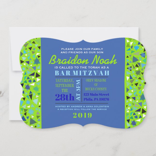 BAR STAR WALL Bat Mitzvah - Verde limão de Convite (Frente)