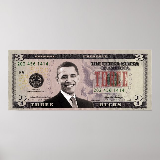 Barack Obama $ 3 Bill Poster (Frente)