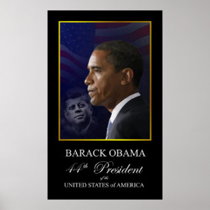 Barack Obama com poster de John Kennedy