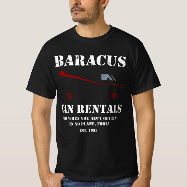 Baracus Van Rentals Mostra O T-Shirt B.A Da Equipe (Frente)