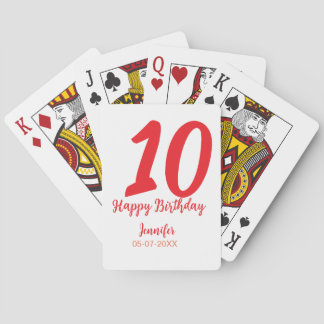 Baralho 10.º aniversário adicionar nome data ano vermelho
