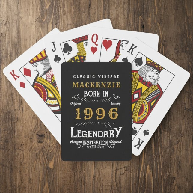 Baralho 30th Birthday Born 1996 Legend Black Gold (Born 1996 playing cards. Wood background.)