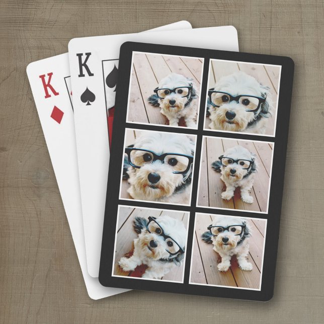 Baralho 6 Colagem de Fotos com Cor de Fundo Sólida (Personalized playing cards with photos)