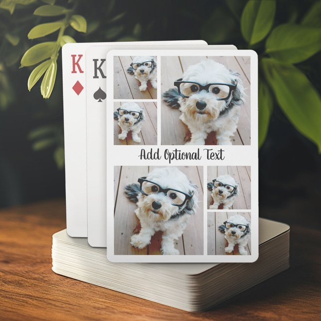 Baralho 6 Colagem de Fotos com Texto de Script - preto e b (Personalized playing cards)