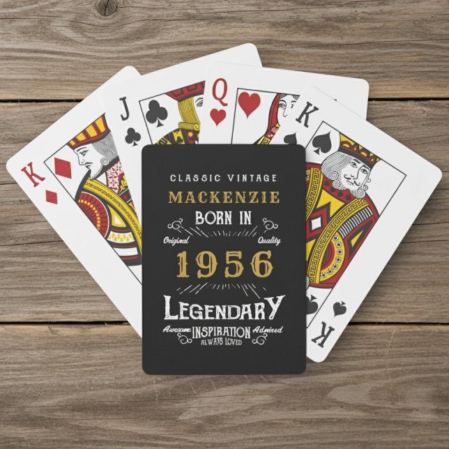 Baralho 70th Birthday Born 1956 Legend Black Gold (Born 1956 playing cards. Wood  background.)