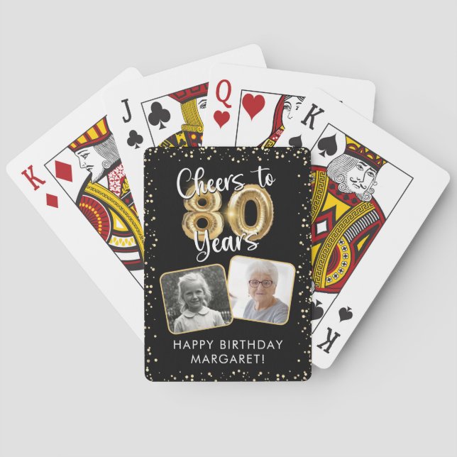 Baralho 80th Birthday Cheers to 80 Years 2 Photos Black (Verso)