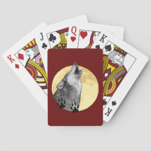 Baralho A vida selvagem jogando cartas, lobo uivando na lu