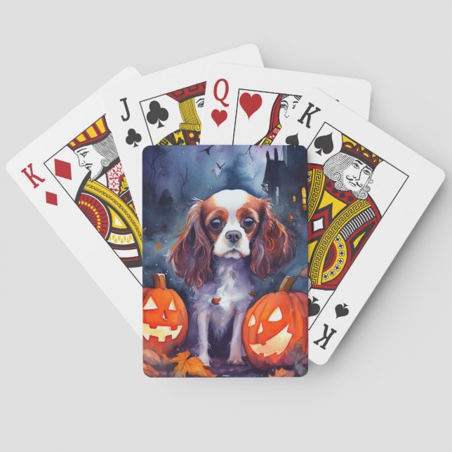 Baralho Abóbora de Cavalier King Charles Spaniel no Hallow (Verso)