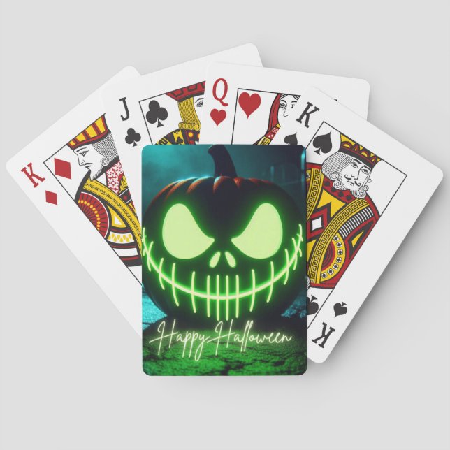 Baralho Abóbora de Halloween verde-assustadora (Verso)