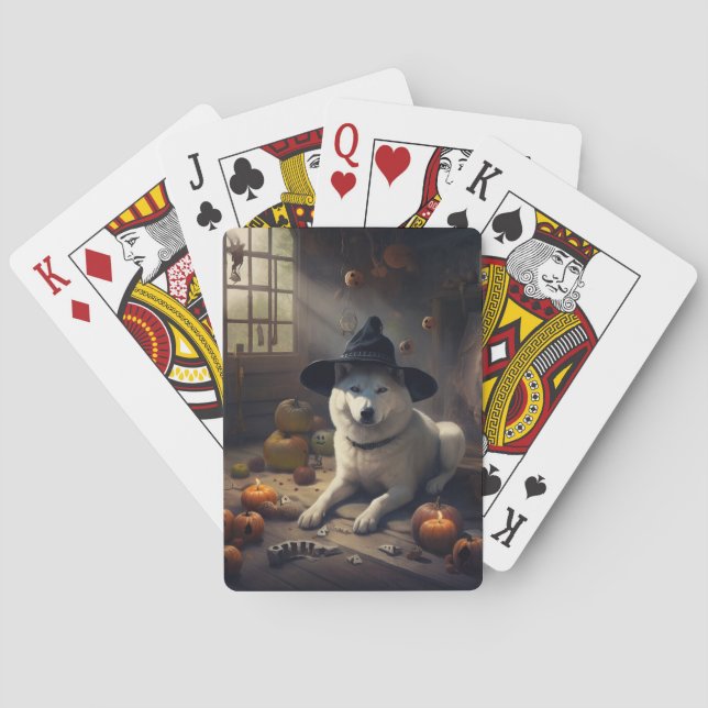 Baralho Abóboras de Akita no Halloween Assustador (Verso)