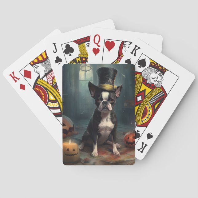 Baralho Abóboras de Boston Terrier Halloween Assustador (Verso)