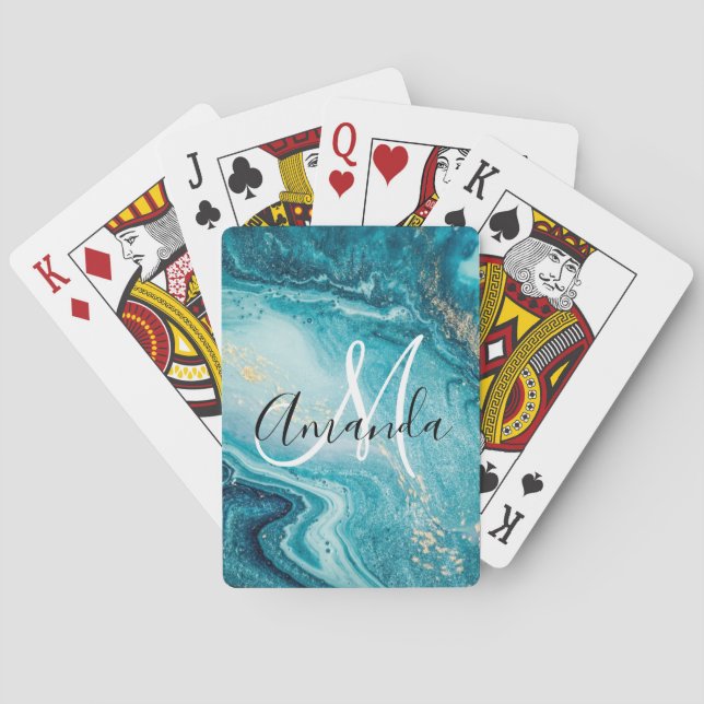 Baralho Abstrato de Mármore Azul Monograma  (Verso)