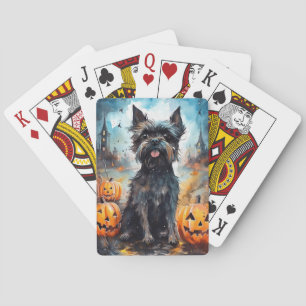 Baralho Affenpinscher de Halloween com Abóboras Assustador