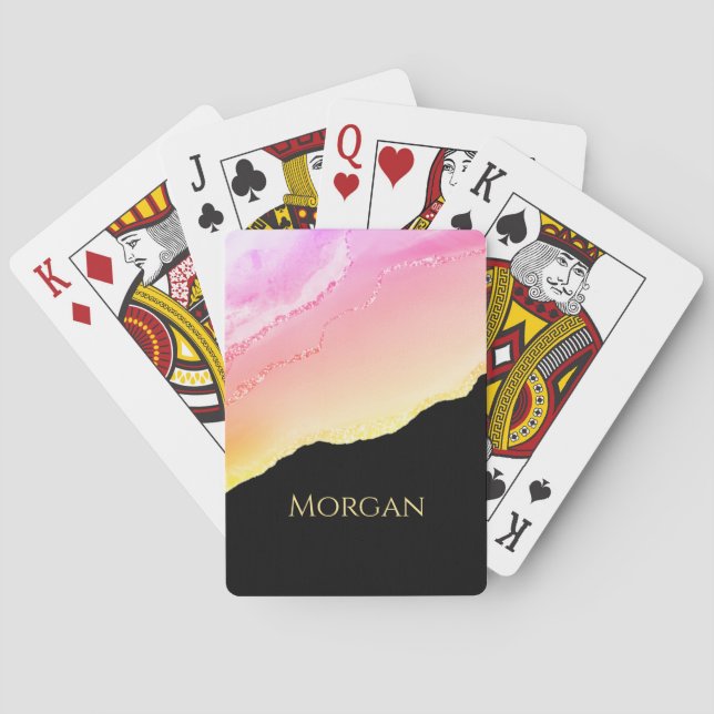 Baralho Agate Sunset, Largura Dourada e Nome a Preto (Verso)