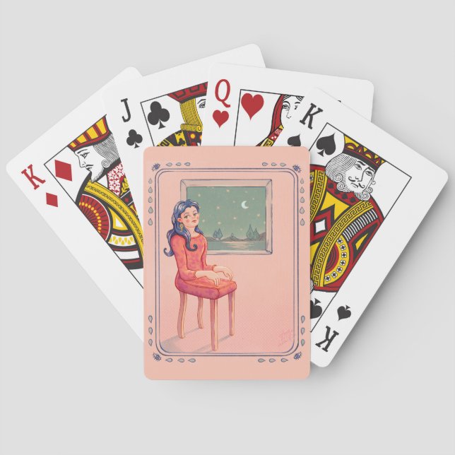 Baralho Aguardando Pela Janela Cartões De Reprodução Cláss (Verso)