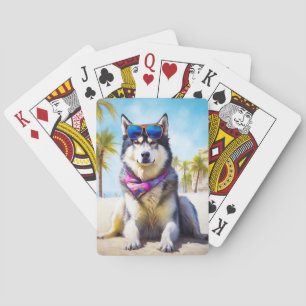 Baralho Alaskan Malamute na praia, presente de verão