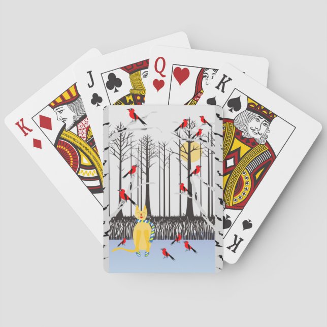 Baralho Alegria de inverno - Gato com Cardeais de Árvores  (Verso)