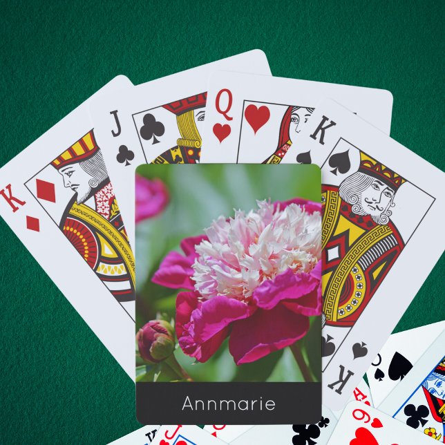 Baralho Algodão Rosa Horário de Peony Garden Flor com Text (Elegant pink peony playing cards)