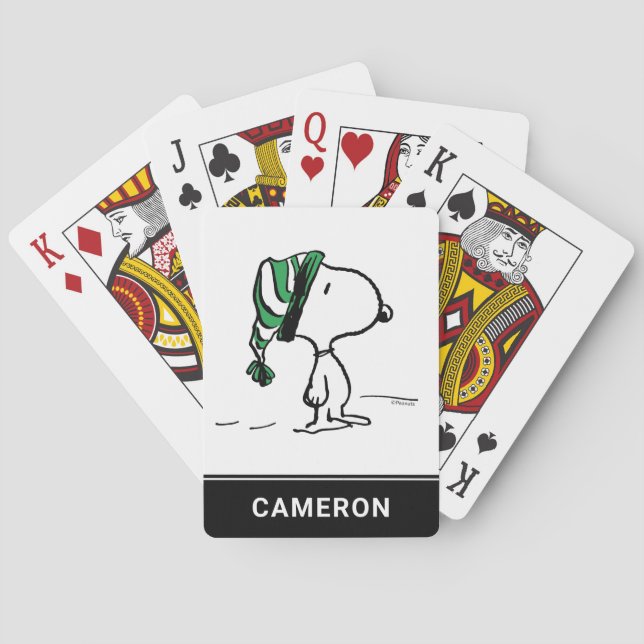 Baralho Amendoins | Cartões de Boné de Neve Verde Snoopy (Verso)