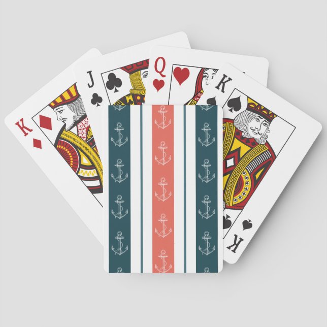 Baralho Âncora náutica de safra no padrão de tiras (Verso)