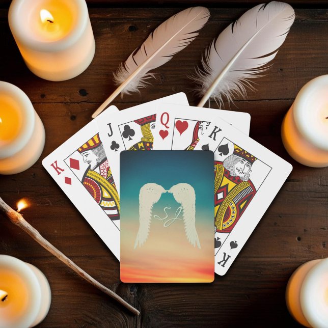 Baralho Angel Wings Celestial Monograma Sunset (Angel Wing Sunset poker cards with space for your initials.)