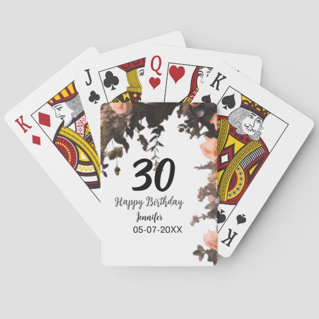 Baralho Aniversário de 30 anos moderna de flor da rosa ros (Verso)
