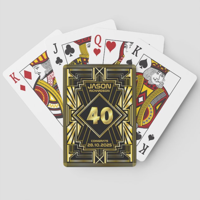 Baralho aniversário de 40 anos Art Deco Dourado Excelente  (Verso)