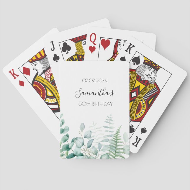 Baralho Aniversário eucalyptus greenerescente da floresta  (Verso)