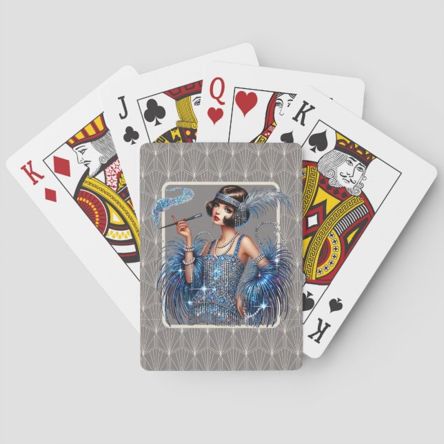 Baralho Art Deco Azul Flapper (Verso)