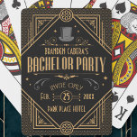 Baralho Art Deco Bachelor Party SpeakEasy Favor<br><div class="desc">Comemore com suas caras em estilo com essas cartas de solteiro personalizadas do estilo Art Deco preto e dourado. Os elementos dourados dão uma vibração 1920, perfeita para noite de pôquer ou festas falam estilo fácil! ・ Procurando algo um pouco diferente? Envie-nos uma mensagem ou um e-mail para stuffbystuff.shop@gmail.com para...</div>
