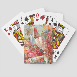 Baralho Arte Botânica Vintage de Cacatua e Rosa Tropical
