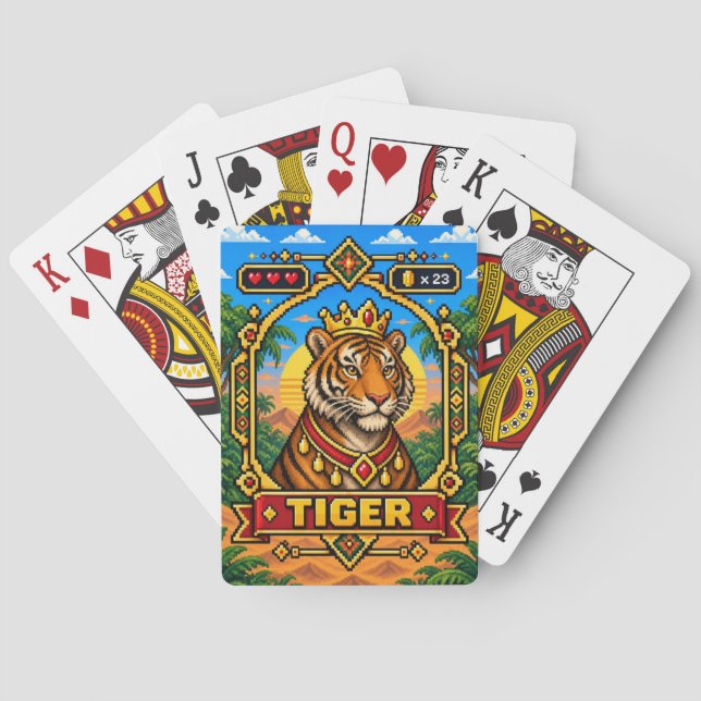 Baralho Arte de Pixel de 8 Bits do Tigre Retro (Verso)