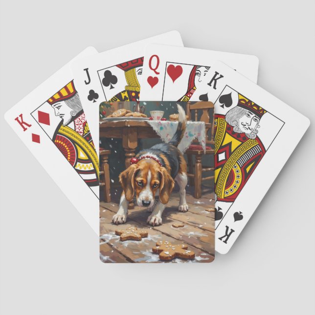 Baralho Arte Divertida de Natal com Beagle Rastreando Bisc (Verso)