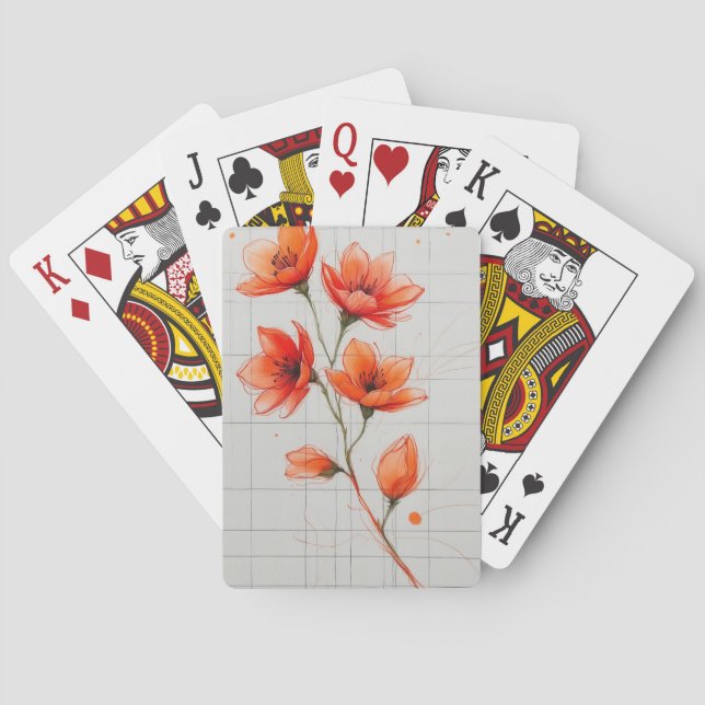 Baralho Arte Laranja Elegante de Design de Flor (Verso)