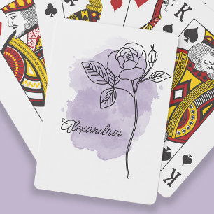 Baralho Arte Linear Flor Rosa Roxo Aquarela Nome