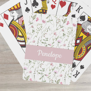 Baralho Ás de Poker com Monograma de Nome e Flor Silvestre